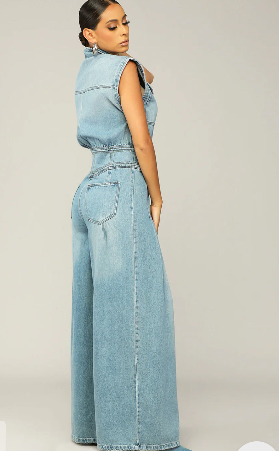 Button Denim Jumpsuit