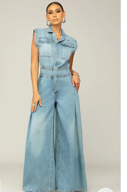 Button Denim Jumpsuit