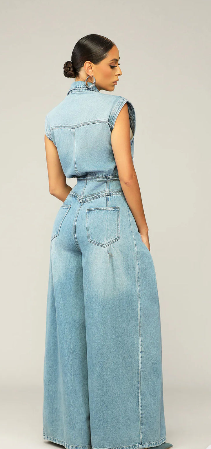 Button Denim Jumpsuit