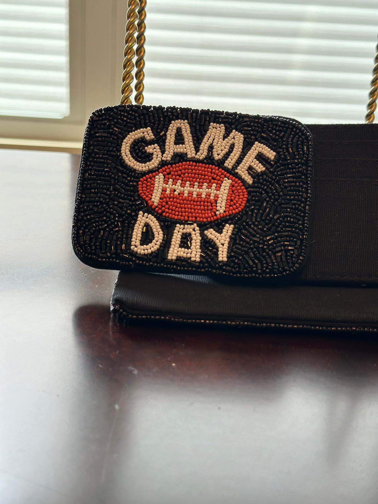 Hand Beaded credit card Holder GAME DAY