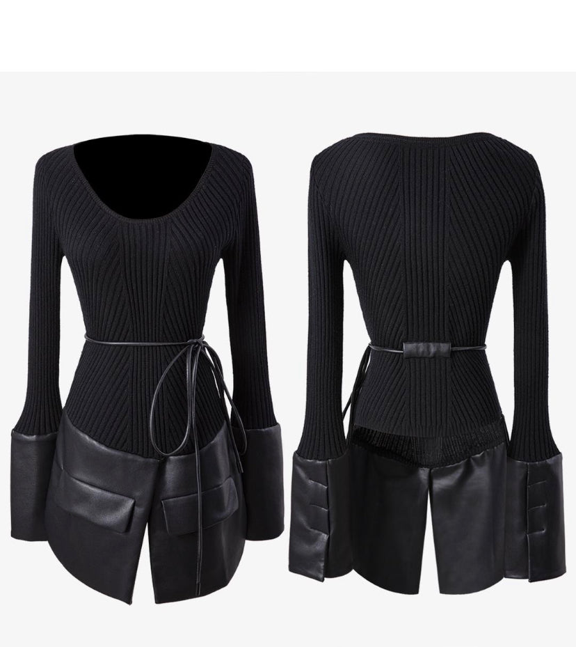 Leather Moods | Black ribbed sweater