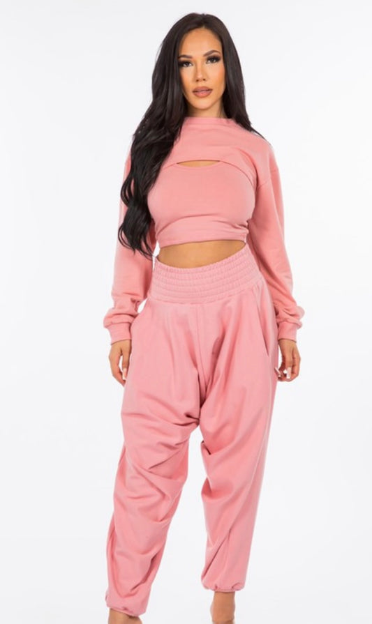 Pink 3 piece jogger set