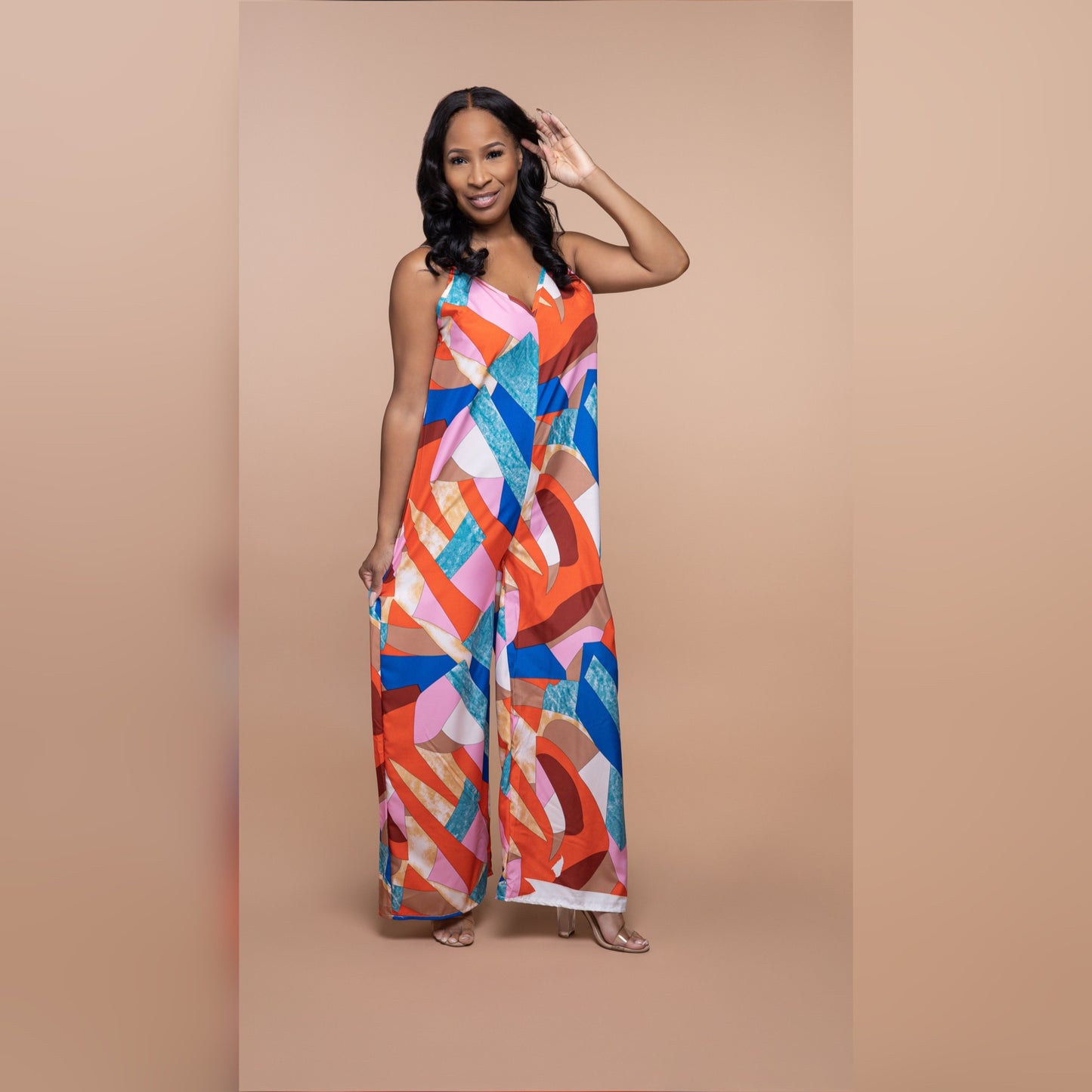 The Getaway Jumpsuit- Bandeau backless colorful print